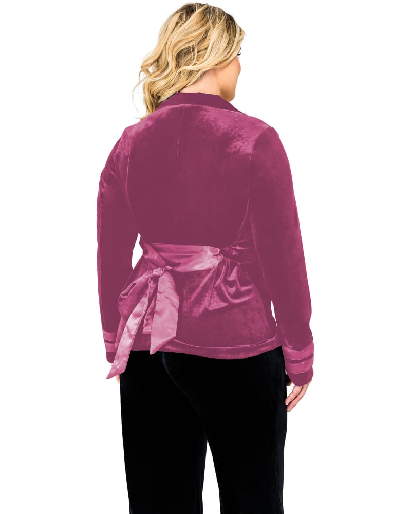 Women s Velvet Satin Belt Wrap Smoking Jacket Rose
